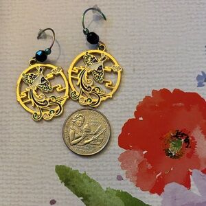 Golden Enamel Phoenix Earrings